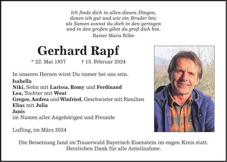 Traueranzeige Gerhard Rapf