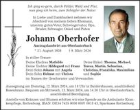 Traueranzeige Johann Oberhofer