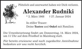 Traueranzeige Alexander Rudniki