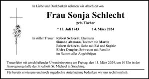 Traueranzeige Sonja Schlecht
