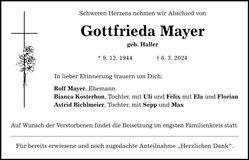 Traueranzeige Gottfrieda Mayer