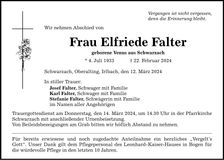 Traueranzeige Elfriede Falter