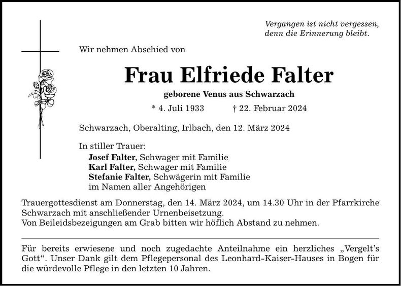 Traueranzeige Elfriede Falter