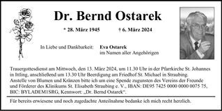 Traueranzeige Bernd Ostarek