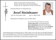 Traueranzeige Josef Steinbauer