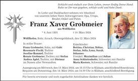 Traueranzeige Franz Xaver Grobmeier