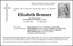 Traueranzeige Elisabeth Brunner