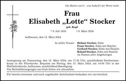 Traueranzeige Elisabeth Stocker