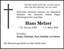 Traueranzeige Hans Melzer