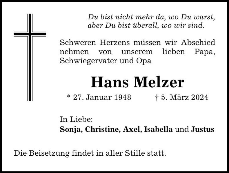Traueranzeige Hans Melzer
