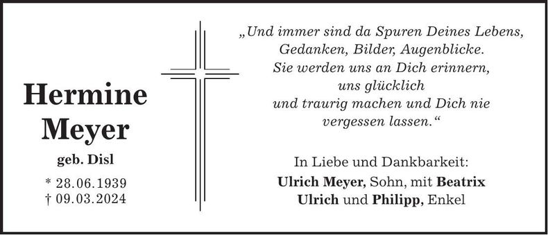 Traueranzeige Hermine Meyer