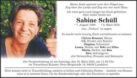 Traueranzeige Sabine Schüll