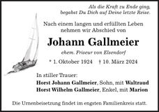 Traueranzeige Horst Gallmeier