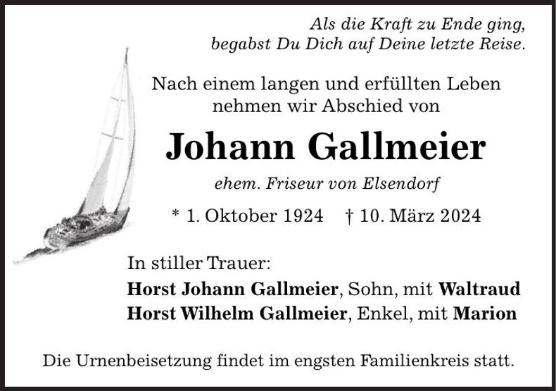 Traueranzeige Horst Gallmeier