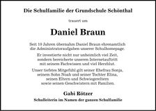 Traueranzeige Daniel Braun