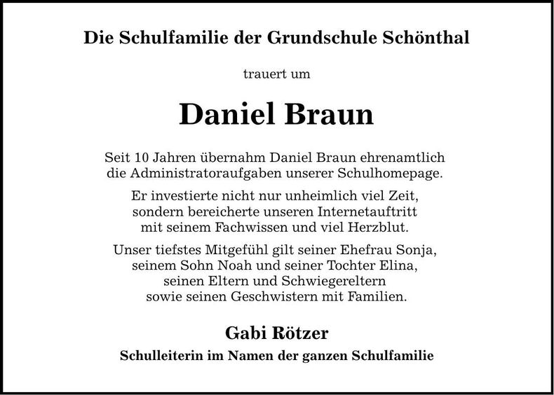 Traueranzeige Daniel Braun