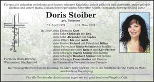 Traueranzeige Doris Stoiber