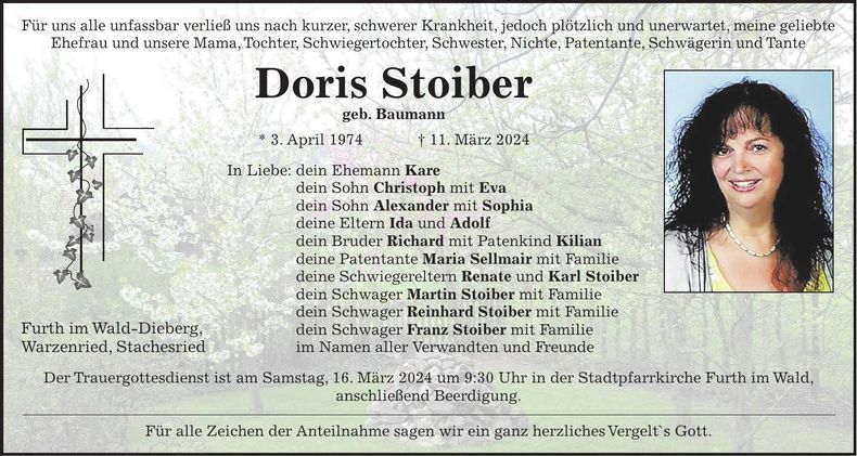 Traueranzeige Doris Stoiber