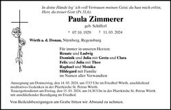 Traueranzeige Paula Zimmerer