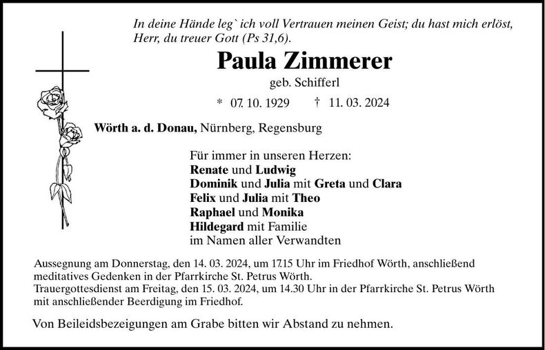 Traueranzeige Paula Zimmerer