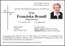 Traueranzeige Franziska Brandl