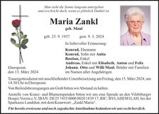 Traueranzeige Maria Zankl
