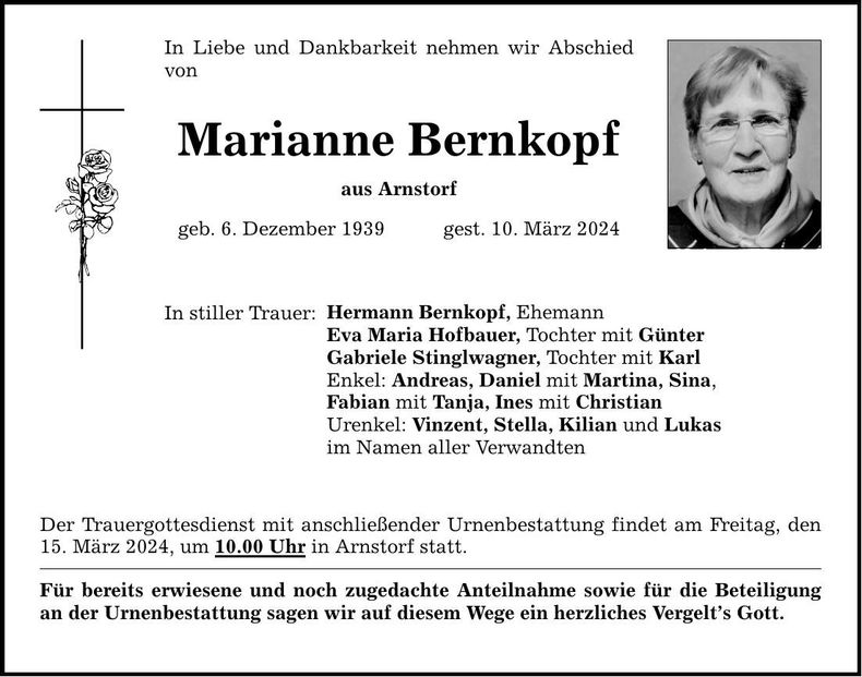 Traueranzeige Marianne Bernkopf