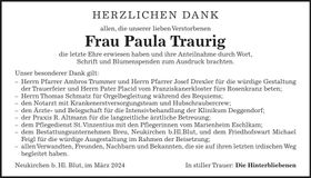 Traueranzeige Paula Traurig