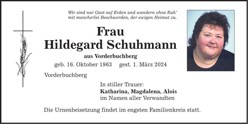 Traueranzeige Hildegard Schuhmann
