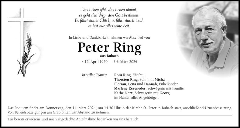 Traueranzeige Peter Ring