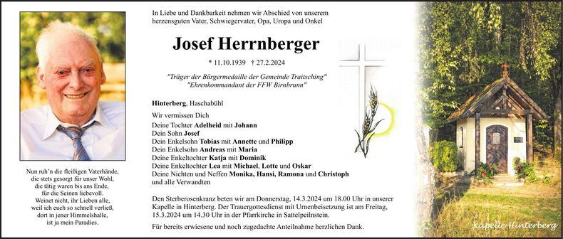 Traueranzeige Josef Herrnberger