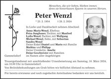Traueranzeige Peter Wenzl