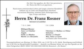 Traueranzeige Franz Dr. Rosner