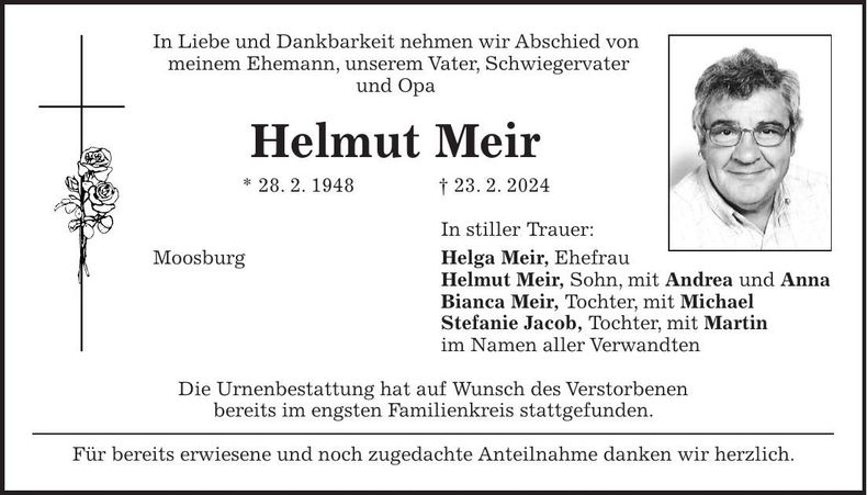 Traueranzeige Helmut Meir