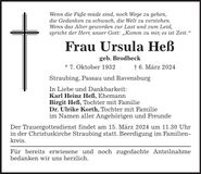 Traueranzeige Ursula Heß