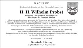 Traueranzeige Wilhelm H. H.  Probst