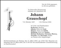 Traueranzeige Johann Grauschopf
