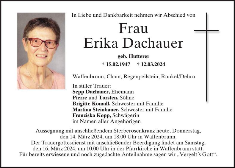 Traueranzeige Erika Dachauer