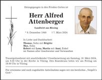Traueranzeige Alfred Attenberger