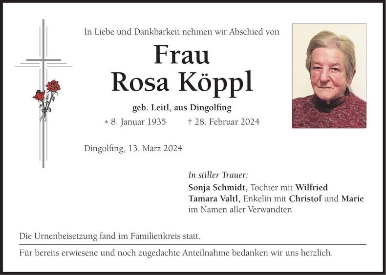 Traueranzeige Rosa Köppl