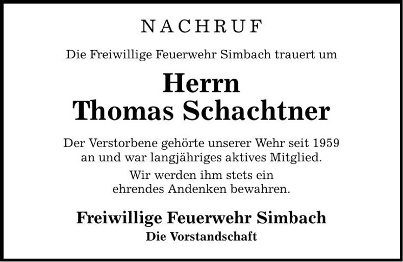 Traueranzeige Thomas Schachtner