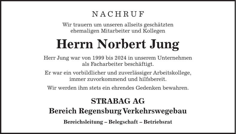 Traueranzeige Norbert Jung
