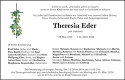 Traueranzeige Theresia Eder