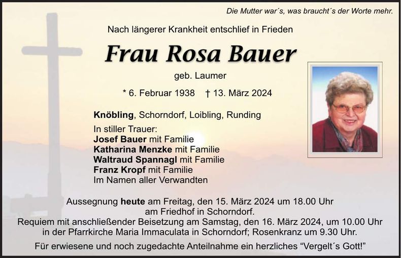 Traueranzeige Rosa Bauer