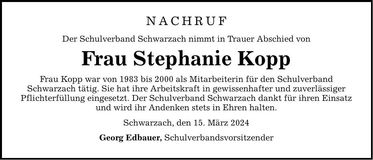 Traueranzeige Stephanie Kopp