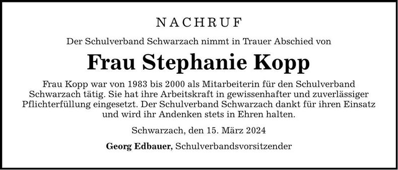 Traueranzeige Stephanie Kopp
