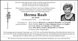 Traueranzeige Herma Raab