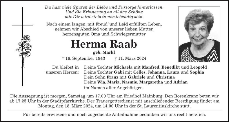Traueranzeige Herma Raab