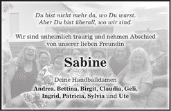 Traueranzeige Sabine Schüll
