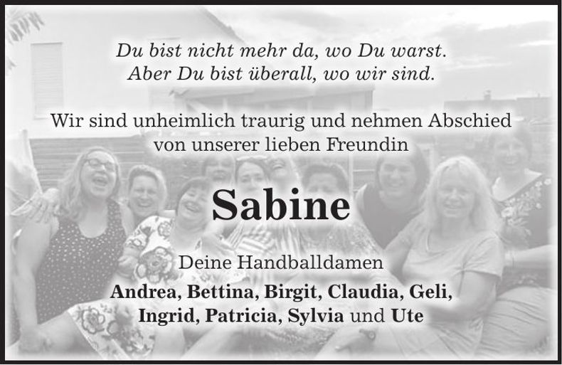 Traueranzeige Sabine Schüll